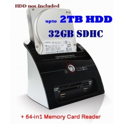 SATA 2.5" & 3.5" Hard Drive Dock (eSATA/USB 2.0) With All-in-One Card Reader & USB 2.0 Hub