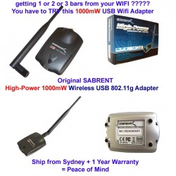 Sabrent HIGH-POWER 1000MW WIRELESS USB 802.11G ADAPTER WITH 7″ FOLDING BOOSTER 6DBI