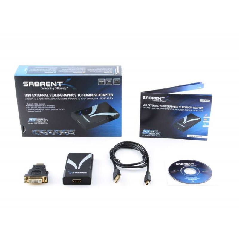 Sabrent USB 2.0 TO HDMI OR DVI Display ADAPTER (LINK UP TO 6 ADDITIONAL DISPLAYS)
