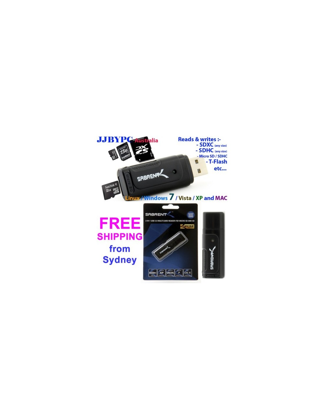 USB 2.0 Micro SD / SDHC / SDXC / SD / T-Flash Card Reader