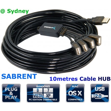 Sabrent 10m Metres 4-Port USB 2.0 Active Extension Flexible Hub - CB-HUB4 @ Syd