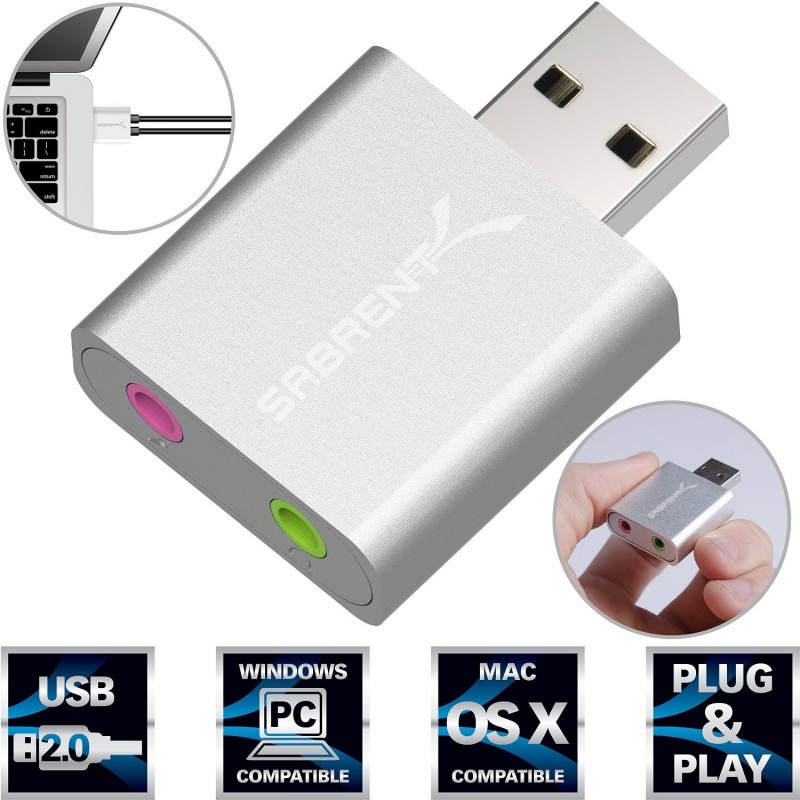 Sabrent Aluminum USB External Stereo Sound Adapter for Windows and Mac. Plug and play No drivers Needed - AU-EMAC