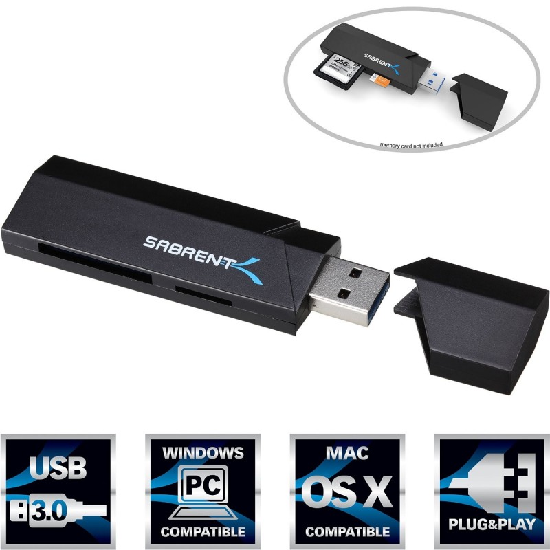 Sabrent SuperSpeed 2-Slot USB 3.0 Flash Memory Card Reader for Windows, Mac, Linux - CR-UMSS