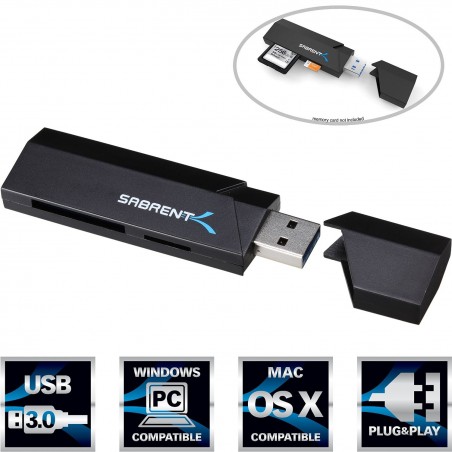 Sabrent SuperSpeed 2-Slot USB 3.0 Flash Memory Card Reader for Windows, Mac, Linux - CR-UMSS