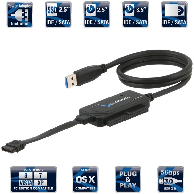 SABRENT USB 3.0 TO SSD /IDE 2.5/3.5" SATA HDD Converter PowerSupply 4TB USB-DSC9