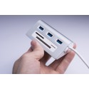 Sabrent HB-MACR MAC & PC 3 Port USB 3.0 Hub w/ CF/SD/MicroSD Card Reader - Silver
