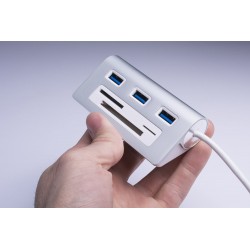 Sabrent HB-MACR MAC & PC 3 Port USB 3.0 Hub w/ CF/SD/Micro SD Card Reader - Silver