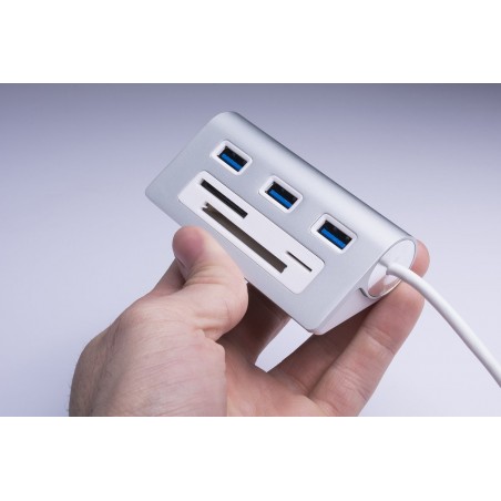 Sabrent HB-MACR MAC & PC 3 Port USB 3.0 Hub w/ CF/SD/MicroSD Card Reader - Silver
