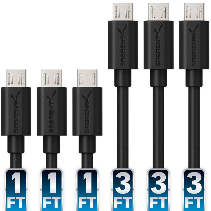 Sabrent 6-Pack 22AWG Premium Micro USB High Speed Cables (3x 1m + 3x 0.5m)