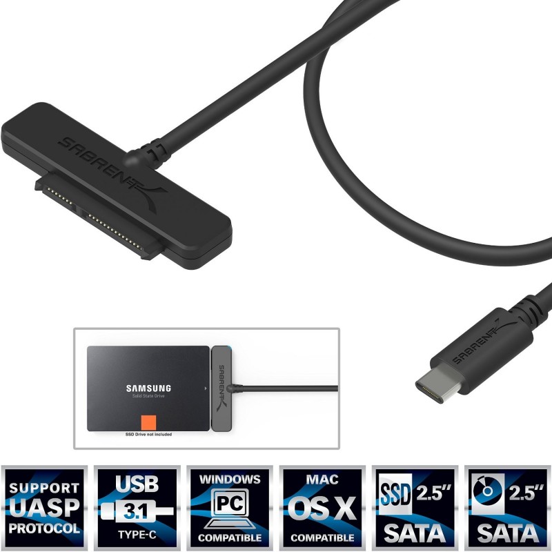 Sabrent USB 3.1 Type C to SSD / 2.5" SATA Hard Drive Adapter [Optimized For SSD, Support UASP SATA III]