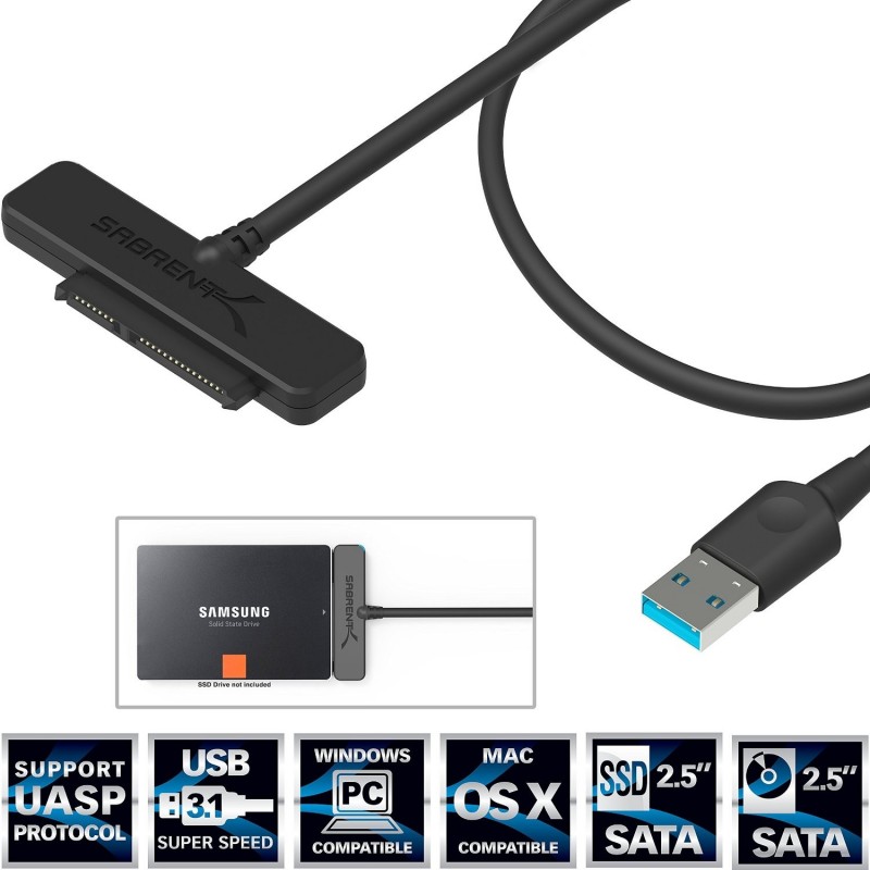 Sabrent USB 3.1 (Type-A) to SSD / 2.5-Inch SATA Hard Drive Adapter [Optimized For SSD, Support UASP SATA III] 
