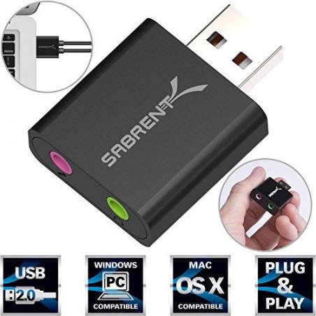 Sabrent Aluminum USB External Stereo Sound Adapter for Windows and Mac. Plug and play No drivers Needed - AU-EMCB