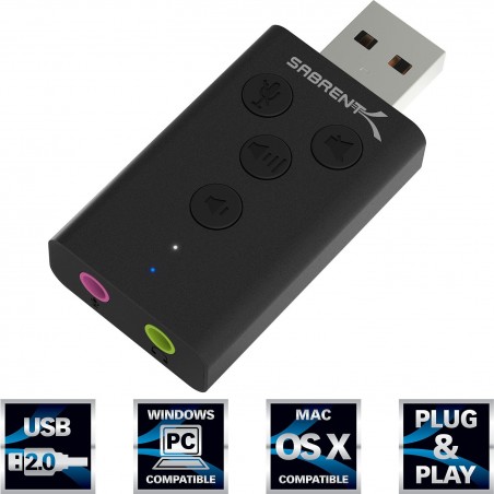 Sabrent AU-DDAB Aluminum USB External 3D Stereo Sound Adapter for Windows and Mac (Black)