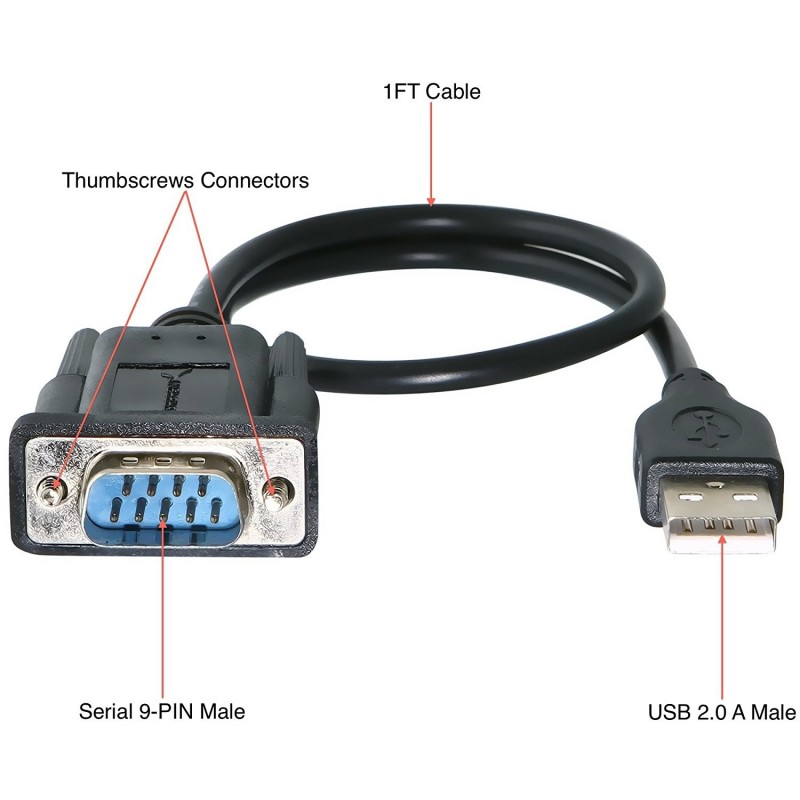 Sabrent USB 2.0 To Serial Cable Adapter / USB AMale And Serial 9Pin Male