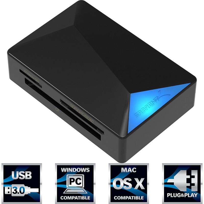 Sabrent USB 3.0 S-Speed 4-slot Memory Card Reader CF MMC SDXC MS PC/ MAC CR-BMC3 